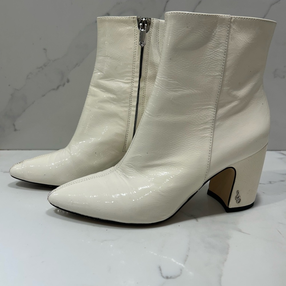 Sam Edelman White Patent Leather Ankle Boots Size 6.5 Women’s